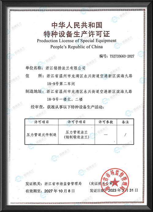 Special equipment production license